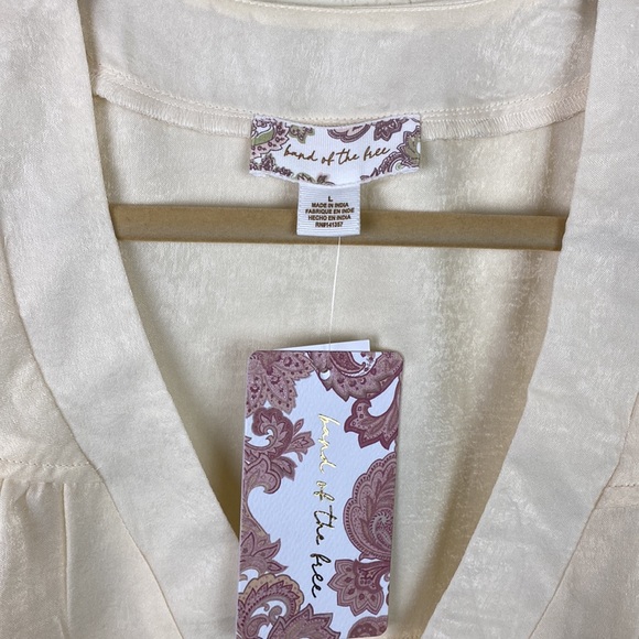 NWT Band of the Free | Cash Ivory Long Sleeve Peasant Satin Top L - Picture 9 of 12